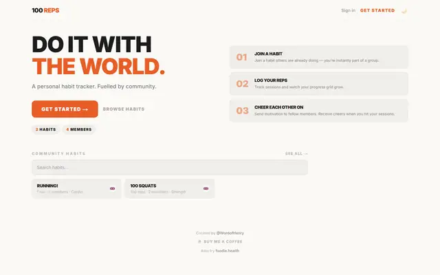 100 Reps homepage: Do it with the world